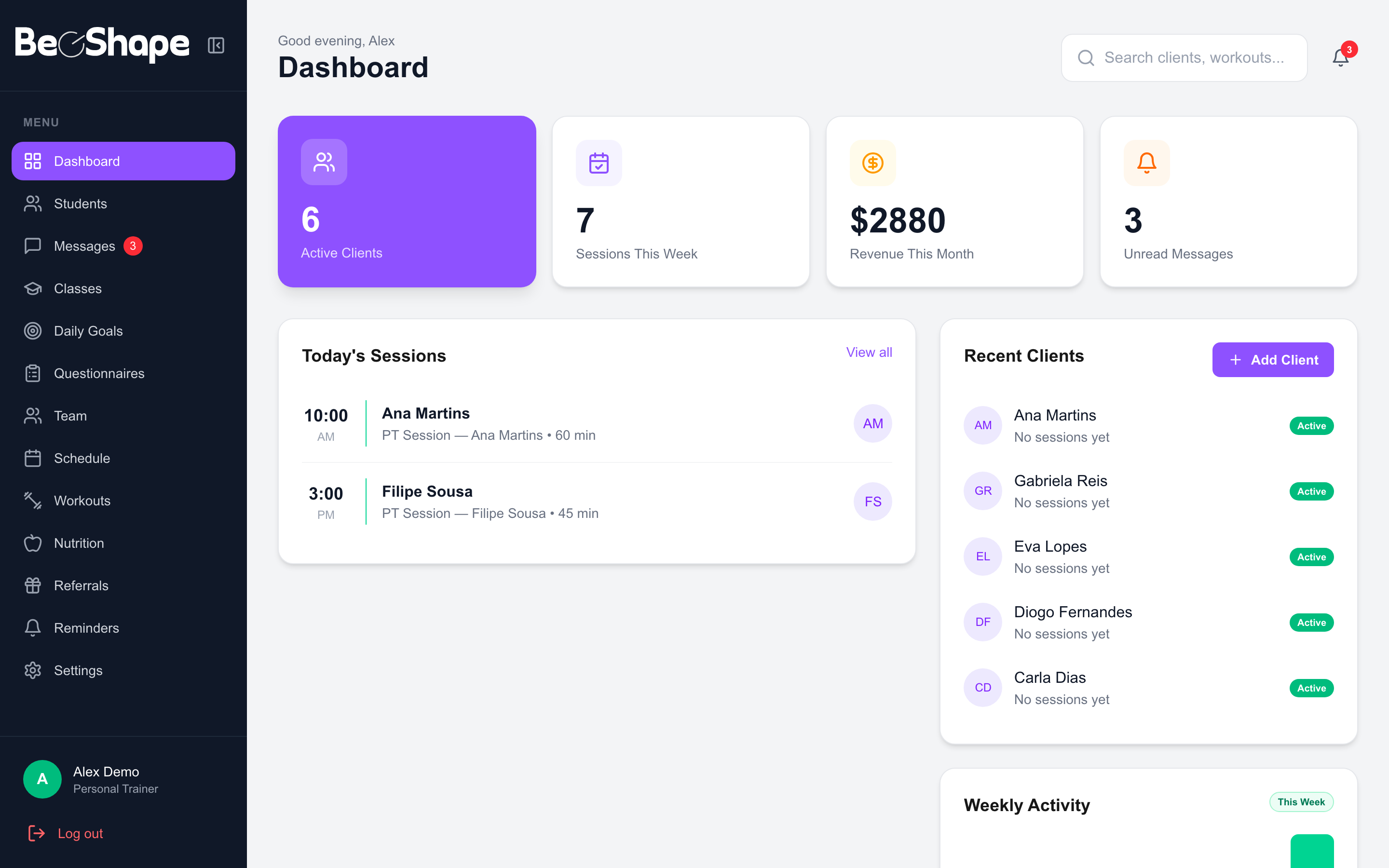 Trainer dashboard